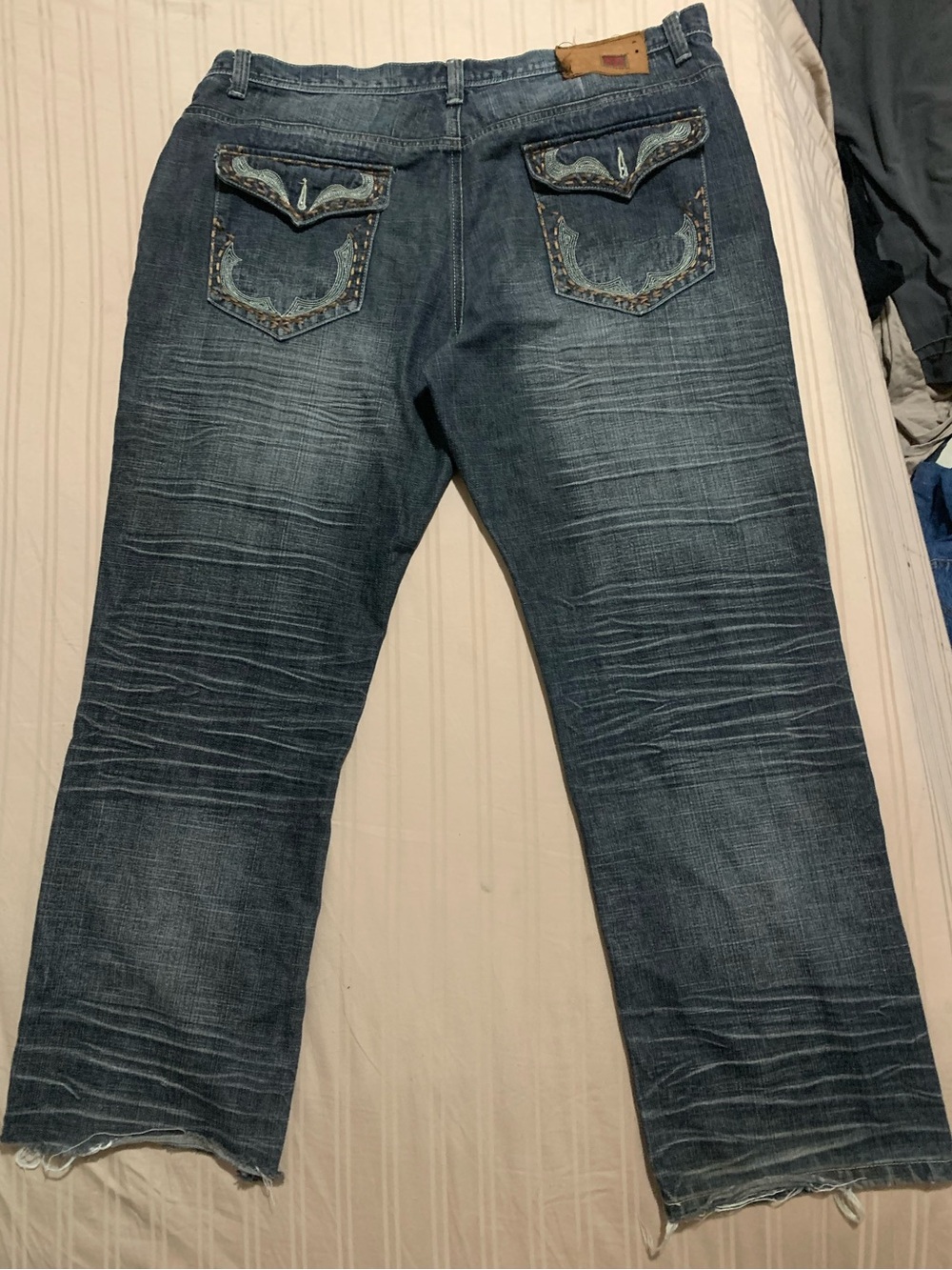 Raw blue 2000s embroided pockets men’s Washed Denim Jeans